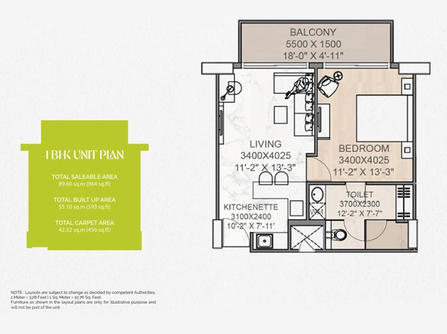 1 BHK Unit Plan