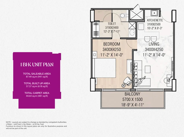 1 BHK Unit Plan