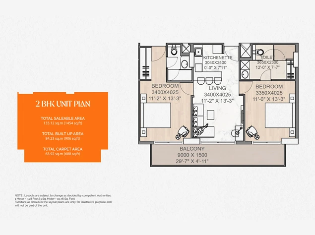 2 BHK Unit Plan